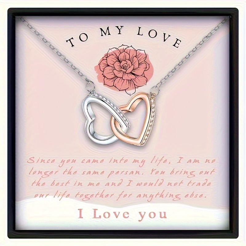 Stylish Double Heart Pendant Necklace, Gift Box Included